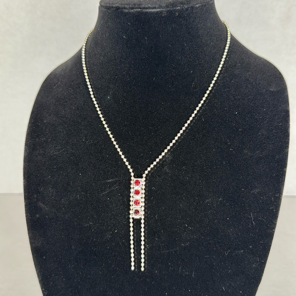Vintage Contemporary Silver and Red Geometric Necklace lot A19